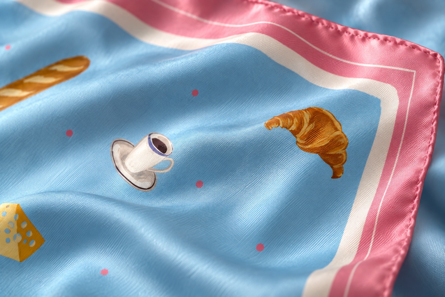 The Dachshund: printed silk twill, soft folds and a hand-rolled edge.